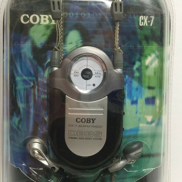 Coby Dynamic Bass Boost System Black CX-7 AM/FM Radio Mini Pocket Radio Earbuds - Picture 2 of 5